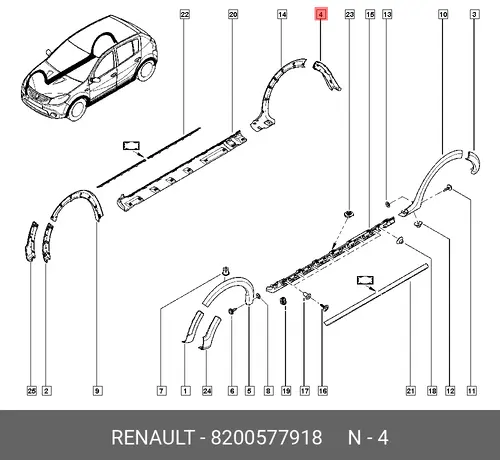 8200577918 НАКЛАДКА ЗАДН. БАМПЕРА ПРАВ. RENAULT