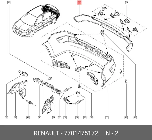МОЛДИНГ БАМПЕРА ЗАДНЕГО 7701475172 RENAULT