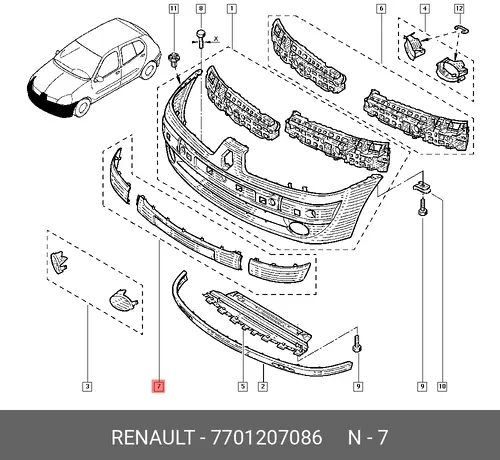  Молдинг бампера передний Symbol 7701207086 RENAULT