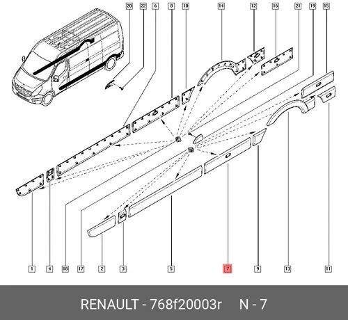 МОЛДИНГ КУЗОВА ЛЕВ (ПЛАС) 768F20003R RENAULT