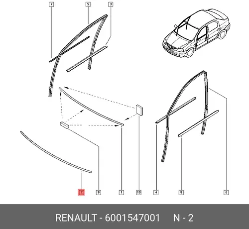  УПЛОТНИТЕЛЬ ЛОБ СТЕКЛА (РЕЗ) 6001547001 RENAULT