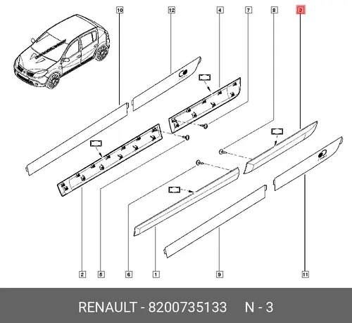 МОЛДИНГ ДВЕРИ 8200735133 RENAULT