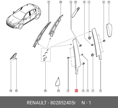 МОЛДИНГ ДВЕРИ ПЕР. П 802852405R RENAULT
