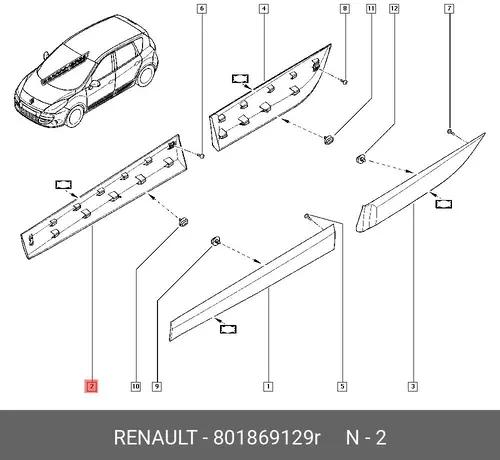 Молдинг двери перед. прав. RENAULT Sceni 801869129R