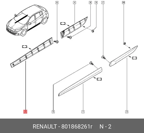  Молдинг дв. пер. прав. Меган3 801868261R RENAULT