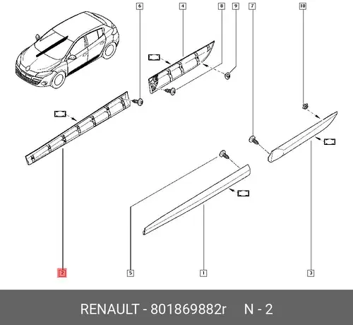  Молдинг двери (пластик)(RENAULT) 801869882R
