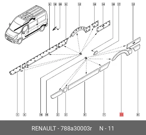 МОЛДИНГ КРЫЛА ЛЕВ. 788A30003R RENAULT