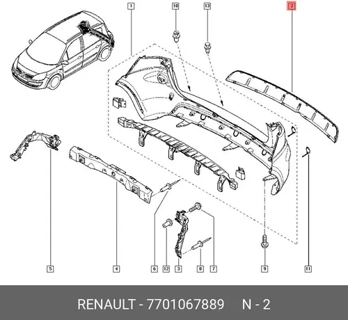 НАКЛАДКА БАМПЕРА ДЕКОР ЗАДН (ПЛАС) 7701067889 RENAULT