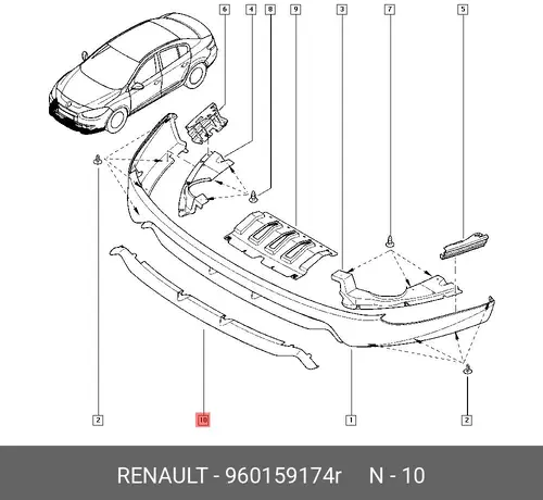 НАКЛАДКА БАМПЕРА ПЕР. (ПЛАС) 960159174R RENAULT