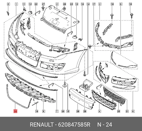 620847585R НАКЛАДКА БАМПЕРА ПЕР. ДЕКОР. (ПЛАС) RENAULT