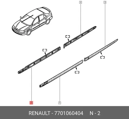  Молдинг дв. пер. прав. LAGUNA II (черны 7701060404 RENAULT