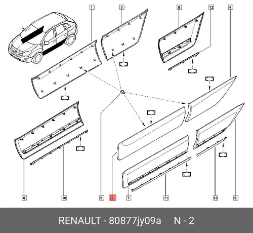  МОЛДИНГ ДВЕРИ ПЕРЕДНЕЙ ЛЕВОЙ 80877JY09A RENAULT