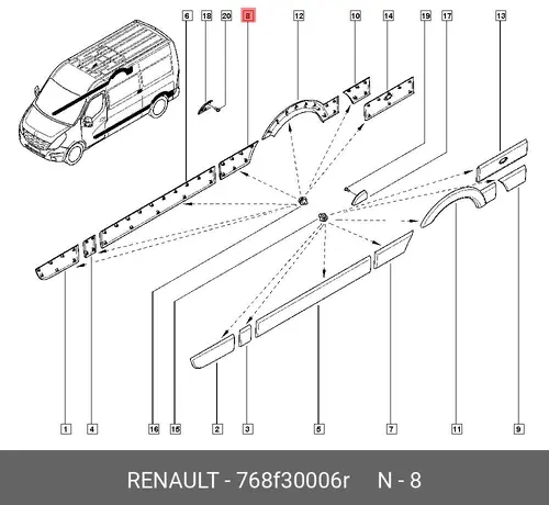  768F30006R МОЛДИНГ БОК. ПРАВ. RENAULT