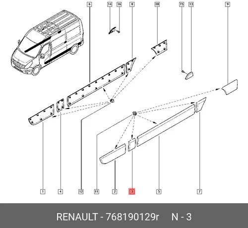 МОЛДИНГ БОКОВОЙ MASTER 3 768190129R RENAULT
