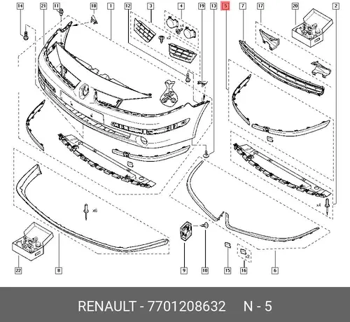 Накладки (комплект) пер. бампера RENAULT 7701208632
