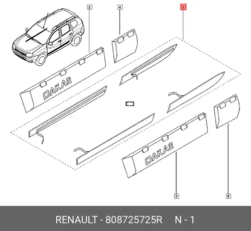 МОЛДИНГ ДВЕРИ КОМП. 4ШТ. (ПЛАС) 808725725R RENAULT