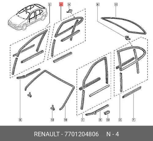 НАПР.УПЛОТНИТЕЛЬ СТЕКЛА (ПЛАС) 7701204806 RENAULT