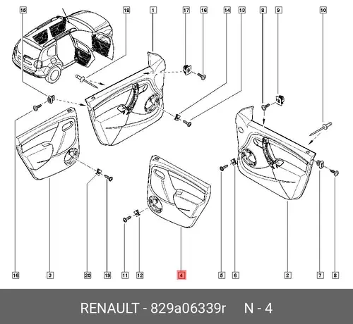 ОБШИВКА ДВЕРИ ЗАДН ПРАВ (ПЛАС) 829A06339R RENAULT