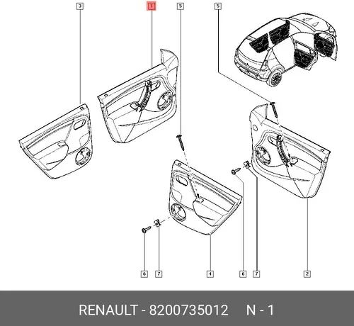 Обшивка двери перед. лев. RENAULT Sander 8200735012