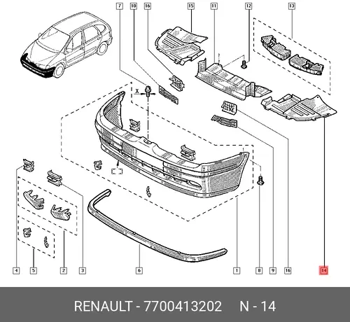 Панель бампера перед. лев. RENAULT Sceni 7700413202