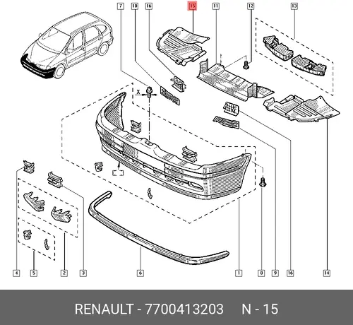 Панель бампера перед. прав. RENAULT Scen 7700413203