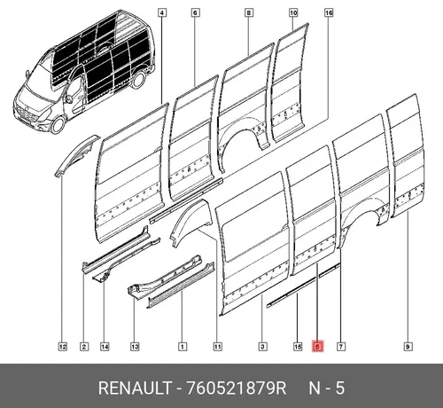 Панель боковины кузова RENAULT Master II 760521879R