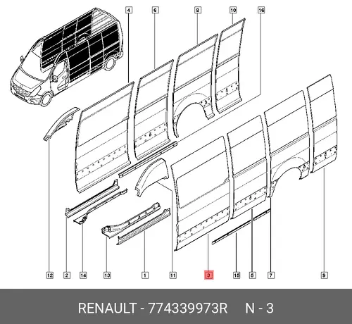 Панель боковины кузова лев. RENAULT Mast 774339973R