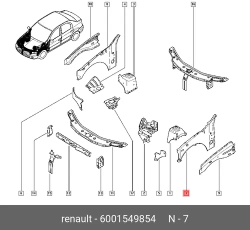  ПАНЕЛЬ КРЫЛА ПЕР. ЛЕВ. ВНУТР. ЛОГАН 6001549854 RENAULT