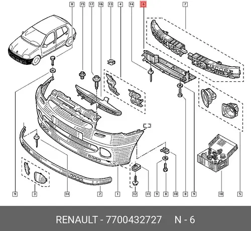 ПАНЕЛЬ ПЕР. БАМПЕРА (ПЛАС) 7700432727 RENAULT