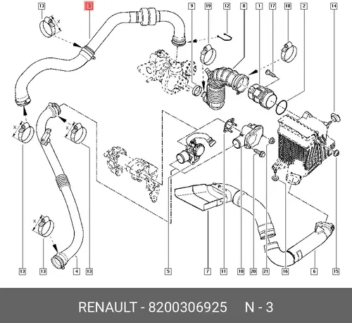 ПАТРУБОК ДВИГАТЕЛЯ ВОЗДУШН. (МЕТ) 8200306925 RENAULT