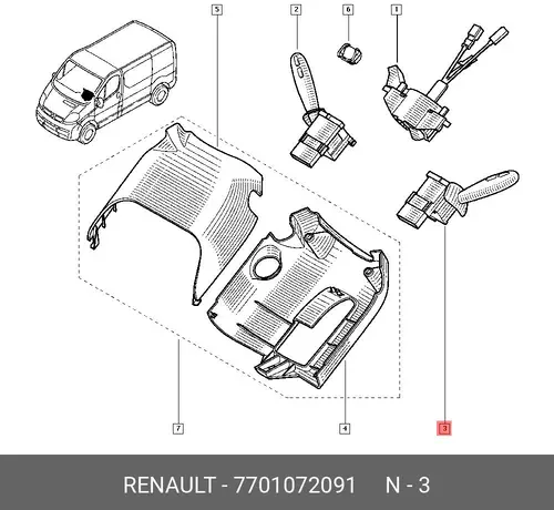 ПЕРЕКЛЮЧАТЕЛЬ ПОДРУЛ 7701072091 RENAULT