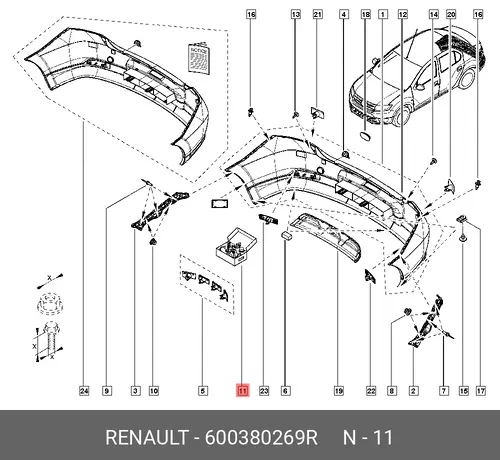 КОМПЛ ПИСТОНОВ БАМПЕРА ЗАДН (ПЛАС) 600380269R RENAULT