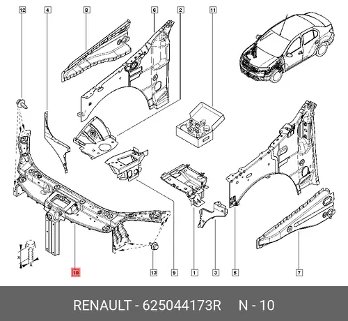 ПЛАНКА КАПОТА RENAULT 625044173R