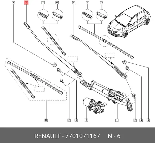 ПОВОДОК СТЕКЛООЧИСТИТЕЛЯ ПРАВ. (МЕТ) 7701071167 RENAULT