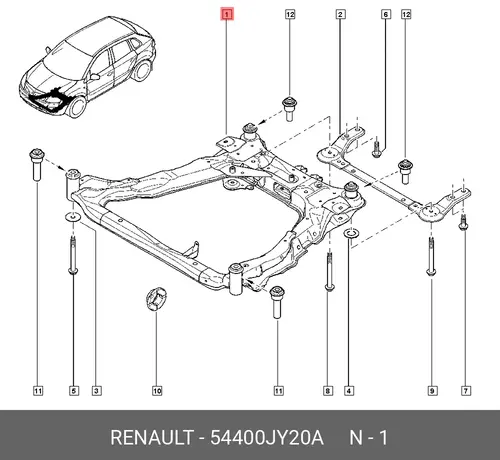 ПОДРАМНИК KOLEOS 54400JY20A RENAULT