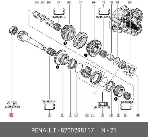 ПОДШИПНИК КПП (RENAULT) 8200298117