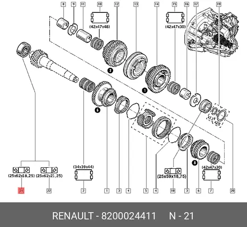 ПОДШИПНИК КПП D=62ММ (RENAULT) 8200024411