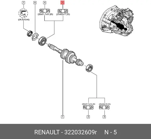 322032609R RENAULT ПОДШИПНИК ПЕРВИЧН ВАЛА КПП (РОЛИК) MASTER 3