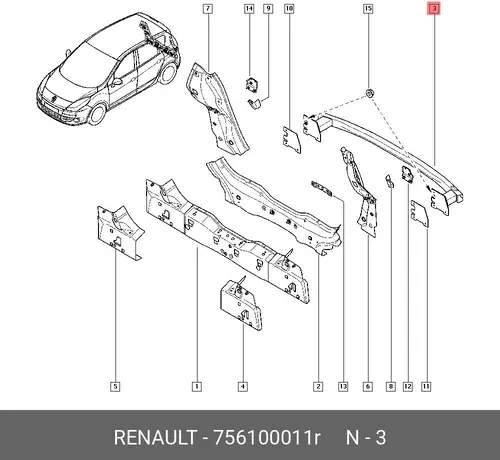 Усилитель бампера RENAULT 756100011R