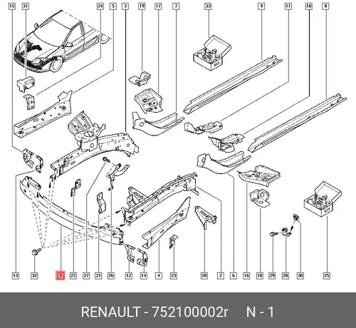 Усилитель бампера RENAULT 752100002R
