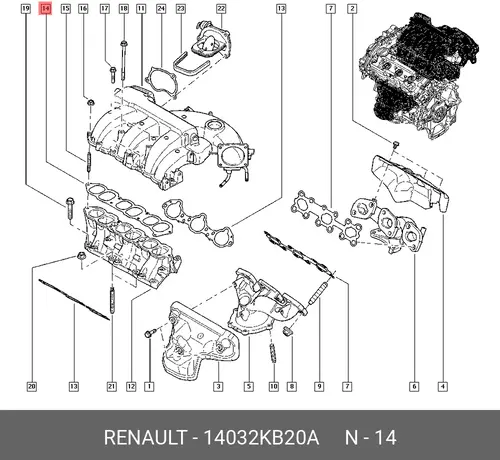 Прокладка коллектора RENAULT 14032KB20A