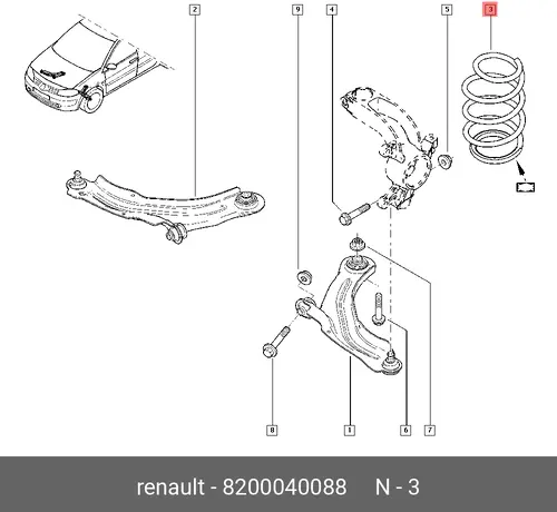 ПРУЖИНА ПЕР ПОДВЕСКИ 8200040088 RENAULT