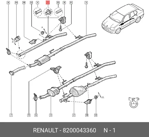 Глушитель сред. часть LB03 - Клио II 8200043360 RENAULT