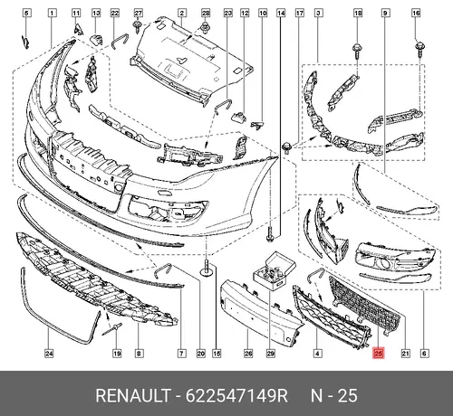 Решетка бампера RENAULT 622547149R