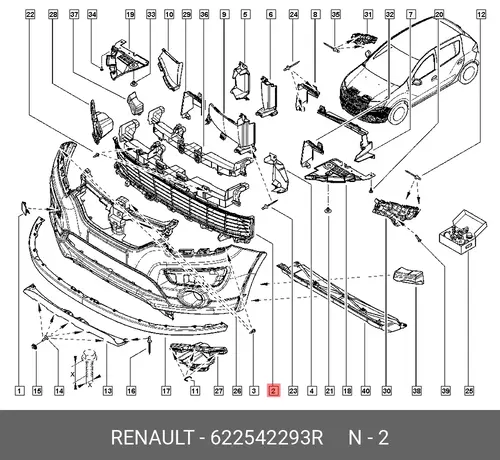 Решетка бампера RENAULT 622542293R