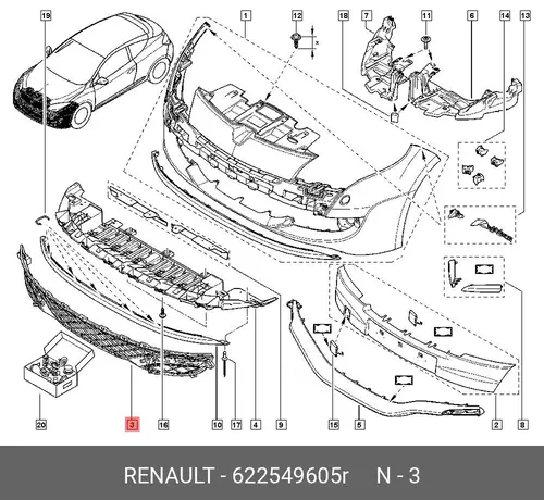 Решетка бампера RENAULT 622549605R
