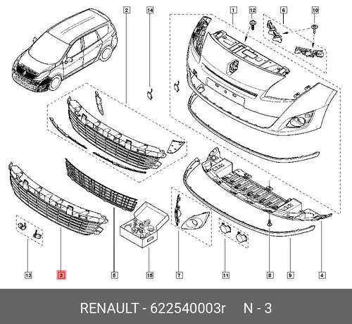 Решетка бампера RENAULT 622540003R