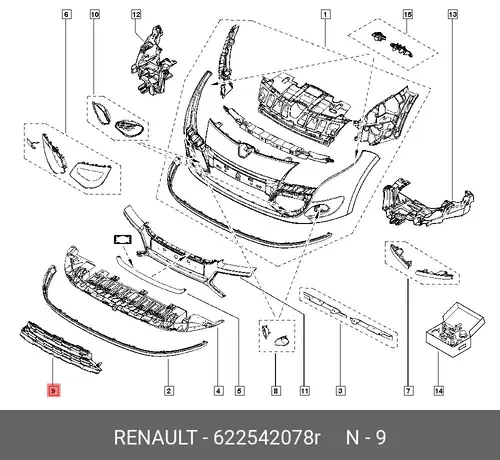 Решетка бампера RENAULT 622542078R