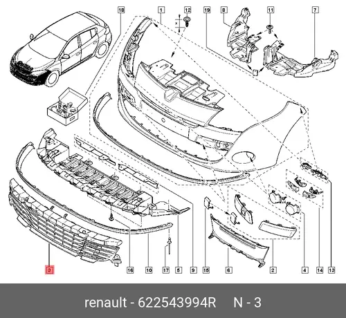 Решетка радиатора RENAULT 622543994R