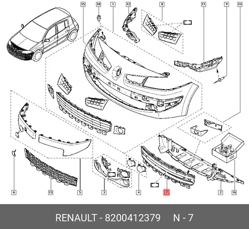 Решетка бампера RENAULT 8200412379